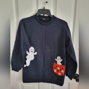 Copper Key Girl's Halloween Ghost Embroidered Navy Long Sleeve Sweatshirt Size L